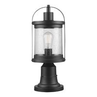 Globe Farmhouse Matte Black Post Mount Light with Seeded Glass Shade - 120V, 60W