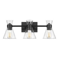 Globe 3-Light Lofty Chic Matte Black Vanity Light with Clear Abstract Shades - 120V, 60W