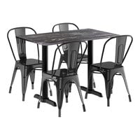 Lancaster Table & Seating Excalibur 27 1/2" x 47 3/16" Rectangular Smooth Letizia Standard Height Table with 4 Alloy Series Black Outdoor Cafe Chairs