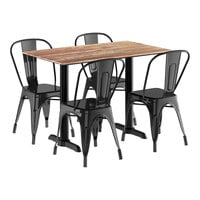 Lancaster Table & Seating Excalibur 27 1/2" x 47 3/16" Rectangular Textured Yukon Oak Standard Height Table with 4 Alloy Series Black Outdoor Cafe Chairs