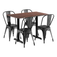 Lancaster Table & Seating Excalibur 27 1/2" x 47 3/16" Rectangular Textured Walnut Standard Height Table with 4 Alloy Series Black Outdoor Cafe Chairs