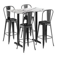 Lancaster Table & Seating Excalibur 27 1/2" x 47 3/16" Rectangular Smooth Versilla Bar Height Table with 4 Alloy Series Black Outdoor Cafe Barstools