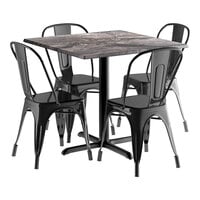 Lancaster Table & Seating Excalibur 36" x 36" Square Smooth Paladina Standard Height Table with 4 Alloy Series Black Outdoor Cafe Chairs