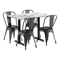 Lancaster Table & Seating Excalibur 27 1/2" x 47 3/16" Rectangular Smooth Versilla Standard Height Table with 4 Alloy Series Black Outdoor Cafe Chairs