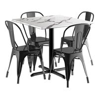 Lancaster Table & Seating Excalibur 36" x 36" Square Smooth Versilla Standard Height Table with 4 Alloy Series Black Outdoor Cafe Chairs