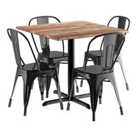 Lancaster Table & Seating Excalibur 36 inch x 36 inch Square Textured Yukon Oak Standard Height Table with 4 Alloy Series Onyx Black Outdoor Cafe Chairs
