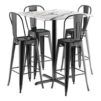 Lancaster Table & Seating Excalibur 36" x 36" Square Smooth Versilla Bar Height Table with 4 Alloy Series Black Outdoor Cafe Barstools