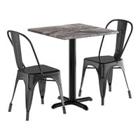 Lancaster Table & Seating Excalibur 27 1/2" x 27 1/2" Square Smooth Paladina Standard Height Table with 2 Alloy Series Black Outdoor Cafe Chairs