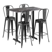 Lancaster Table & Seating Excalibur 27 1/2" x 47 3/16" Rectangular Smooth Letizia Bar Height Table with 4 Alloy Series Black Outdoor Cafe Barstools