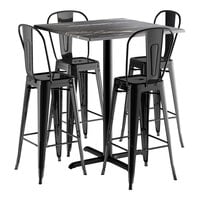 Lancaster Table & Seating Excalibur 36" x 36" Square Smooth Letizia Bar Height Table with 4 Alloy Series Black Outdoor Cafe Barstools