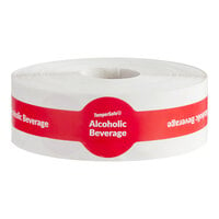 TamperSafe 1 1/4" x 9" Alcoholic Beverage Red Paper Closed Dome Lid Tamper-Evident Drink Label with Band - 250/Roll