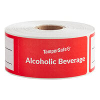TamperSafe 1 1/2" x 6" Alcoholic Beverage Red Paper Tamper-Evident Label - 250/Roll