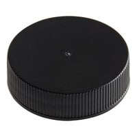 38/400 Black Ribbed Continuous Thread Lid with Pressure Sensitive Liner - 2900/Case