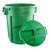 Libman 1465 32 Gallon Green Round Trash Can and Rounded Lid