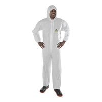 Cordova White Defender Microporous Film and Non-Woven Polyolefin Coveralls with Elastic Hood, Wrists, and Ankles - 25/Case