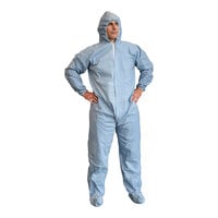 Cordova Defender FR Blue Flame-Resistant Coveralls with Boots and Elastic Hood, Wrists, and Back