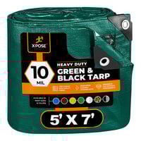 Xpose Safety 5' x 7' Green / Black Heavy-Duty Weatherproof 10 Mil Multipurpose Polyethylene Tarp MTGB-57-X