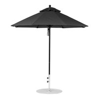 BFM Seating 7 1/2' Customizable Round Black Marine-Grade Acrylic Umbrella with Black Aluminum Pole