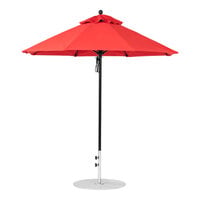 BFM Seating 9' Customizable Round Red Marine-Grade Acrylic Umbrella with Black Aluminum Pole