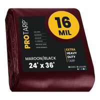 ProTarp 24' x 36' Maroon / Black Extra Heavy-Duty Weatherproof 16 Mil Poly Tarp with Reinforced Edges PT10724X36