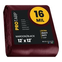 ProTarp 12' x 12' Maroon / Black Extra Heavy-Duty Weatherproof 16 Mil Poly Tarp with Reinforced Edges PT10712X12