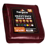 Tarpco Safety 12' x 16' Maroon / Black Extra Heavy-Duty Weatherproof 14 Mil Poly Tarp with Reinforced Edges TS10712X16