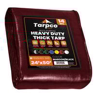 Tarpco Safety 24' x 50' Maroon / Black Extra Heavy-Duty Weatherproof 14 Mil Poly Tarp with Reinforced Edges TS10724X50
