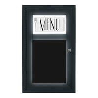 United Visual Products 15" x 25" Black Single Door Enclosed Magnetic Menu Board with Illuminated Header