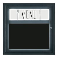 United Visual Products 24" x 26" Black Single Door Enclosed Magnetic Menu Board with Illuminated Header