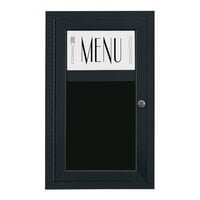 United Visual Products 15" x 25" Black Single Door Enclosed Magnetic Menu Board with Header