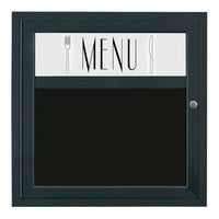 United Visual Products 24" x 26" Black Single Door Enclosed Magnetic Menu Board with Header