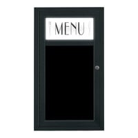 United Visual Products 18" x 32" Black Single Door Enclosed Magnetic Menu Board with Illuminated Header