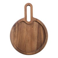 Tablecraft Acacia Collection 10" Round Rimmed Acacia Wood Serving Board with Handle
