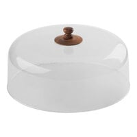 Tablecraft Acacia Collection 11 7/8" x 5 3/4" Round Acrylic Dome Cake Cover with Acacia Wood Knob 11443