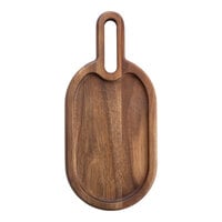 Tablecraft Acacia Collection 12" x 5 1/2" x 3/4" Oblong Rimmed Acacia Wood Serving Board with Handle
