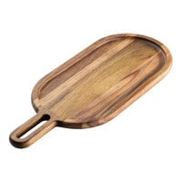 Tablecraft Acacia Collection 20" x 8 1/2" x 3/4" Oblong Rimmed Acacia Wood Serving Board with Handle