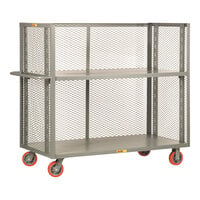 Little Giant 30" x 48" x 57" 3-Sided Adjustable 2-Shelf Bulk Truck with Mesh Sides and 6" Polyurethane Casters T2-A-3048-6PY
