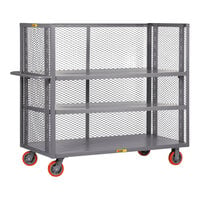 Little Giant 24" x 48" x 57" 3-Sided Adjustable 3-Shelf Bulk Truck with Mesh Sides and 6" Polyurethane Casters T3-A-2448-6PY