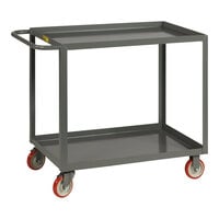 Little Giant 24" x 48" x 35" Lipped 2-Shelf Welded Steel Service Cart with 5" Polyurethane Wheels with Brakes LGL-2448-BRK
