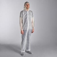 Lavex White 26 GSM Standard Weight Polypropylene Zipper Front Long Sleeve Coveralls with Elastic Wrists, Attached Boots, and Hood - Case