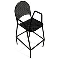 American Tables & Seating 90-BS Black Mesh Outdoor Bar Stool with Arms and Rounded Seat Back