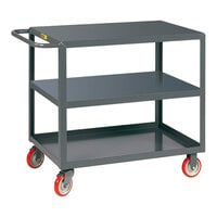 Little Giant 18" x 32" x 35" 3-Shelf Flush Top Welded Steel Service Cart with 5" Polyurethane Wheels with Brakes 3LG-1832-BRK