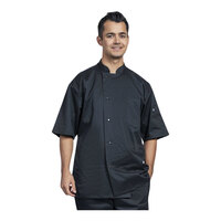 Uncommon Chef Florence Unisex Customizable Black Short Sleeve Chef Coat with Silver Heather Mesh Back 0717HC - XS