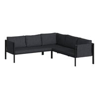 Flash Furniture Lea Black Steel Frame Sectional with Charcoal Cushions and Storage Pockets