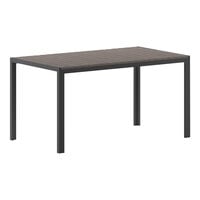 Flash Furniture Finch 31 1/2" x 55" Rectangular Gray Faux Teak Indoor / Outdoor Standard Height Table with Gray Metal Frame