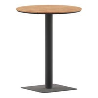 Flash Furniture Finch 23 1/2" Round Natural Faux Teak Indoor / Outdoor Standard Height Table with Gray Metal Frame