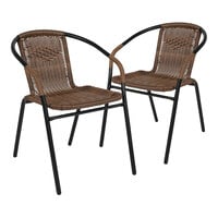 Flash Furniture Lila Medium Brown Rattan Stackable Arm Chair - 2/Set