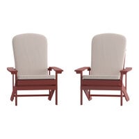 Flash Furniture Charlestown Red Faux Wood Adirondack Chair with Cream Cushions - 2/Set