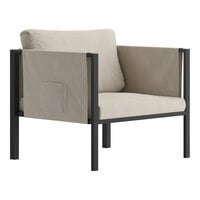 Flash Furniture Lea Black Steel Frame Arm Chair with Beige Cushions and Storage Pockets