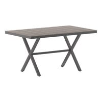 Flash Furniture Finch 35 1/2" x 59" Rectangular Gray Faux Teak Indoor / Outdoor Standard Height Table with Gray Metal X-Frame